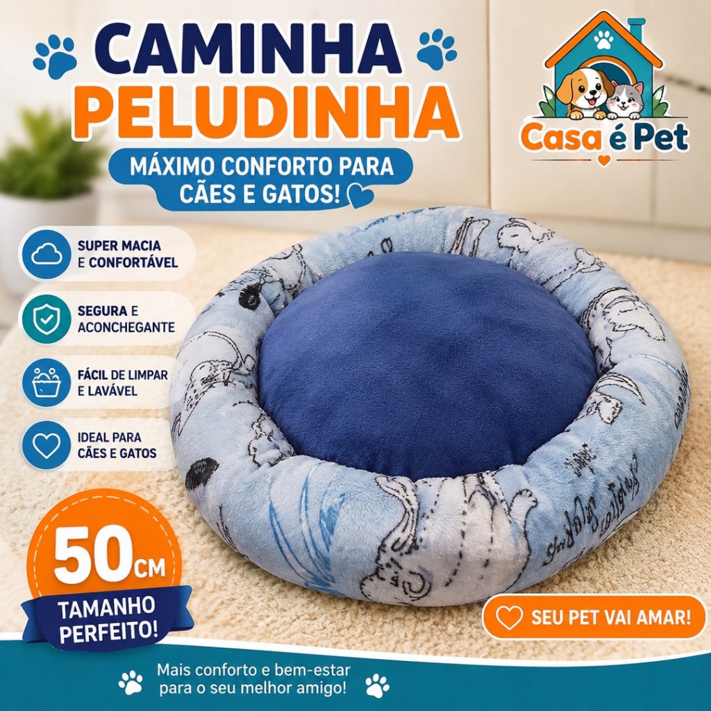 Cama Pet Cachorro Gato Pelúcia Luxo Super Macia Lavável 50cm Redonda