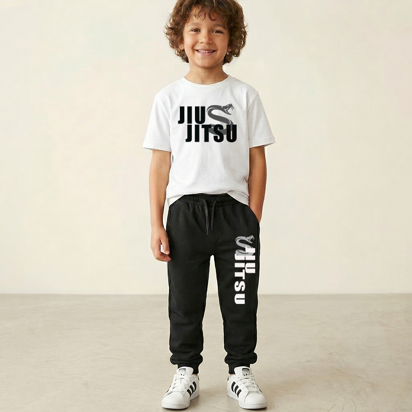 Conjunto Infantil menino - Jiu Jitsu - Camiseta e Calça de Moletom 100% Algodão - 2 ao 16