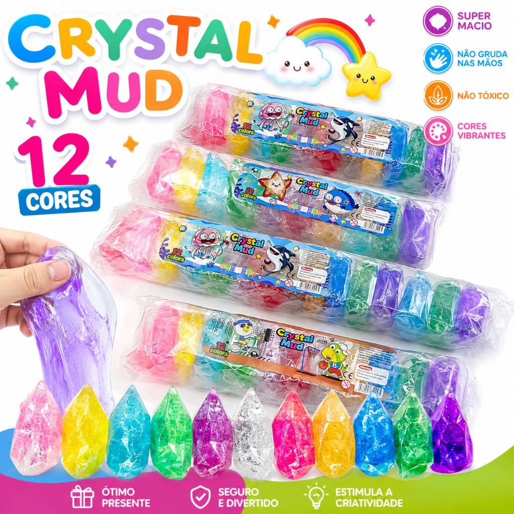 Kit Slime Cristal 12 Cores Não Gruda Macio Seguro Brinquedo Criativo Divertido Presente Para Crianças 6604