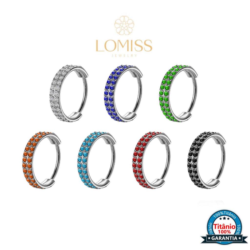 Piercing Argola TitâNio Pvd Duas Fileiras ZircôNia Colorida