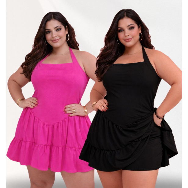Macacão Plus Size Curto com Alça Soltinho Macaquinho Plus Size Feminino Tam Único 46 ao 50