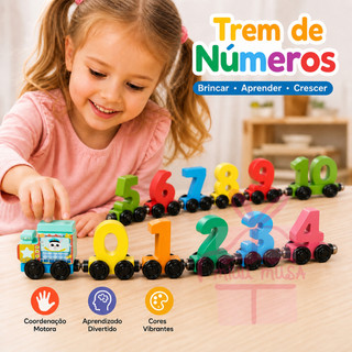 Trem Magnético de Madeira com Números 0-10 - Brinquedo Educativo Montessori para Aprender…