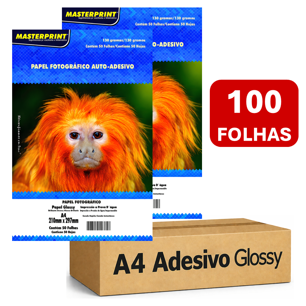 Papel Fotográfico Adesivo A4 130g Glossy Brilhante à Prova D'água Inkjet Masterprint Alta Qualidade