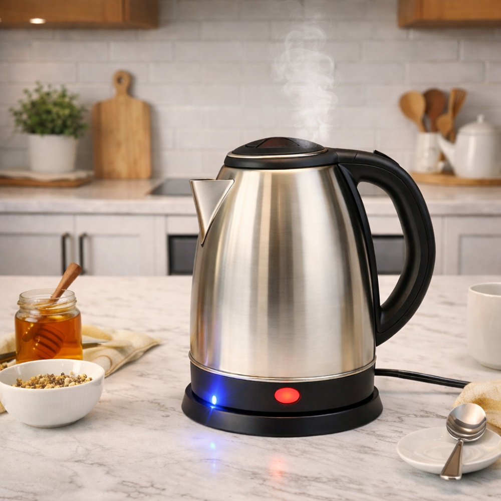 Chaleira Elétrica Aço Inox Base Rotativa Desligamento Automático Cozinha Bebidas Ferve Água Quente
