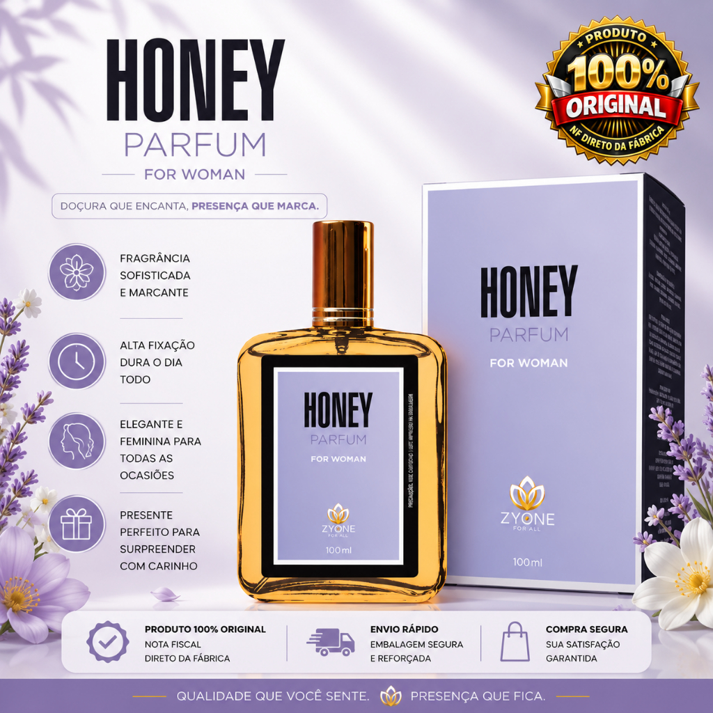 Perfume Honey Zyone Feminino Alta Fixação Essência Importada Parfum