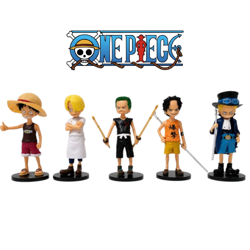 Kit 5 Bonecos Anime Piratas Coleção One Piece Luffy Ace Sabo Zoro Sanji Miniatura Action Figure