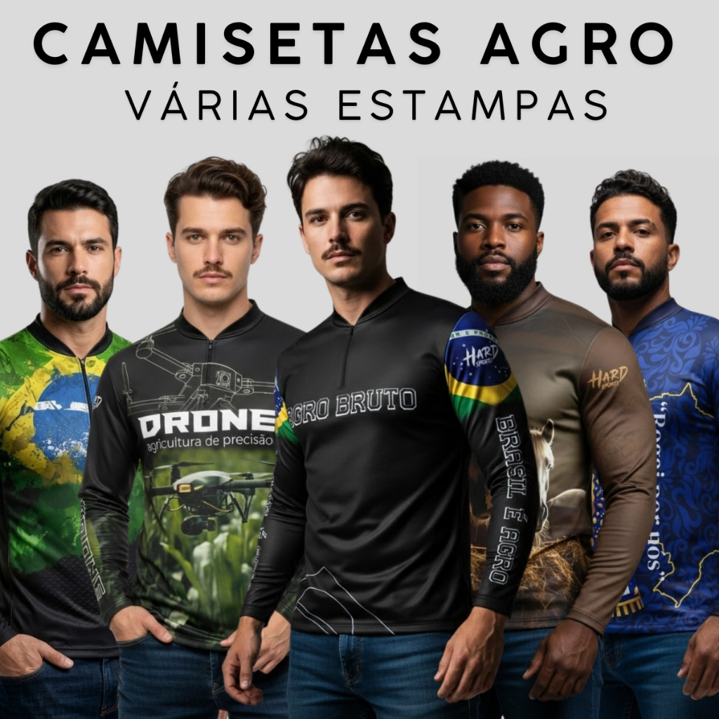 Camisas Manga Longa Agro com Proteção Uv50+ Tecido Respirável e Leve Masculina