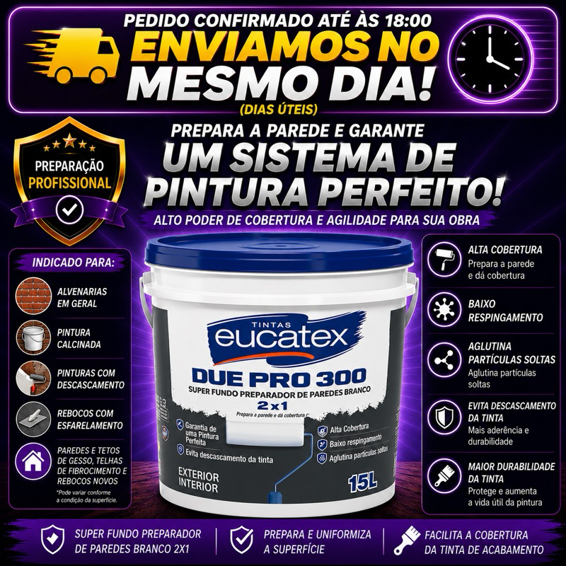 Fundo Preparador de Paredes Branco Due Pro 300 15L Eucatex Fosco gesso drywall