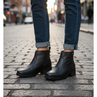 Bota Feminina Casual Ankle Boot Salto Baixo Tratorada Estilo Moderno