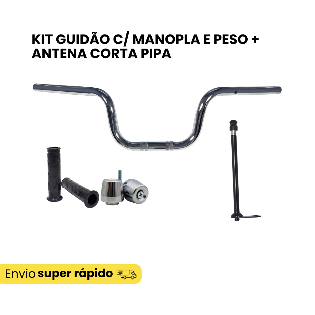 Kit Guidão Cargo Titan Fan 160 Manopla Riscadinha Peso PCX Antena 6 Estágios Retrovisor