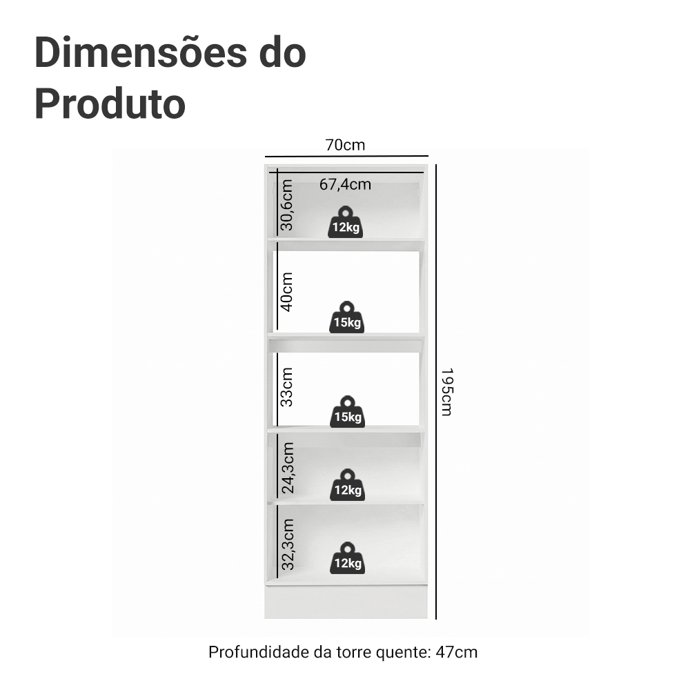 Torre Quente Armário de Cozinha Para 2 Fornos 100% MDF Branco Smart Madesa · foto 2