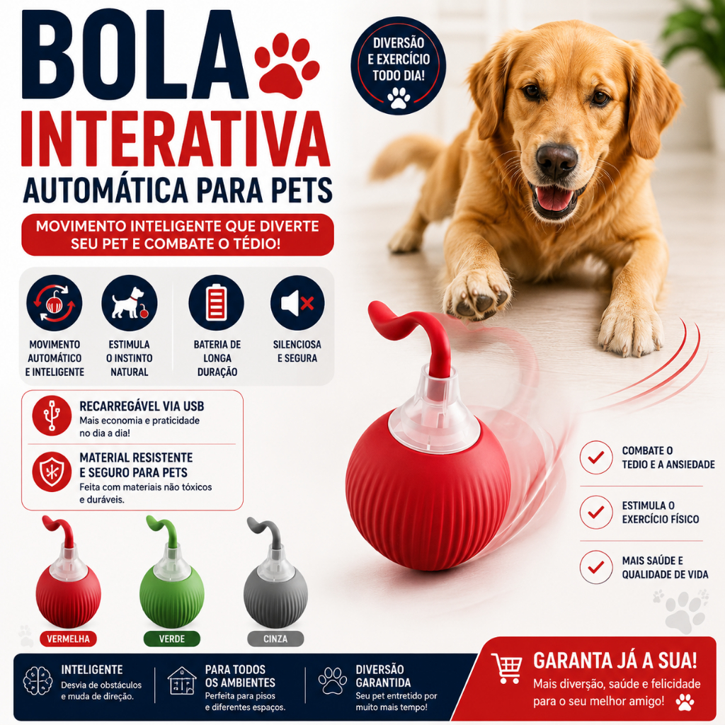 Bola Interativa Automática Para Pets Recarregável USB