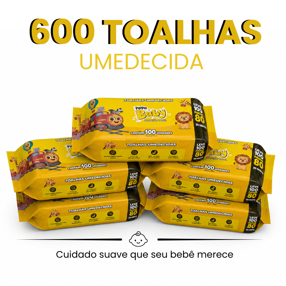 Kit 600 Toalhas Umedecida Lenço Higiênico Bebe Pippo Baby Hidratante