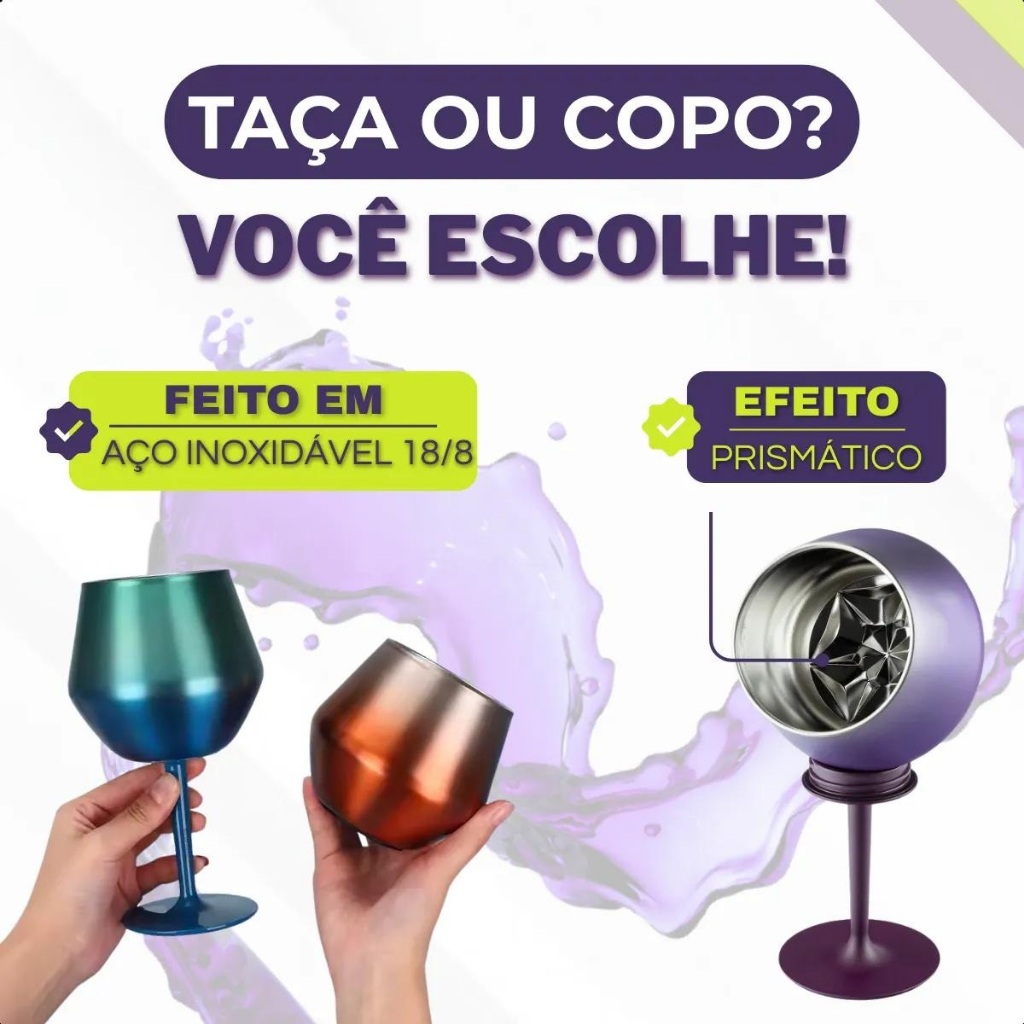Taça Térmica Prismática 2 Em 1 414ml | Copo Para Drinks, Cocktail, Gin, Whisky e Bebidas Geladas