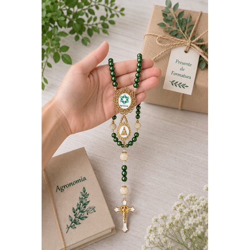 Terço formatura profissão agronomia (ou outra profissão) kit com caixa de presente e organza | terço personalizado