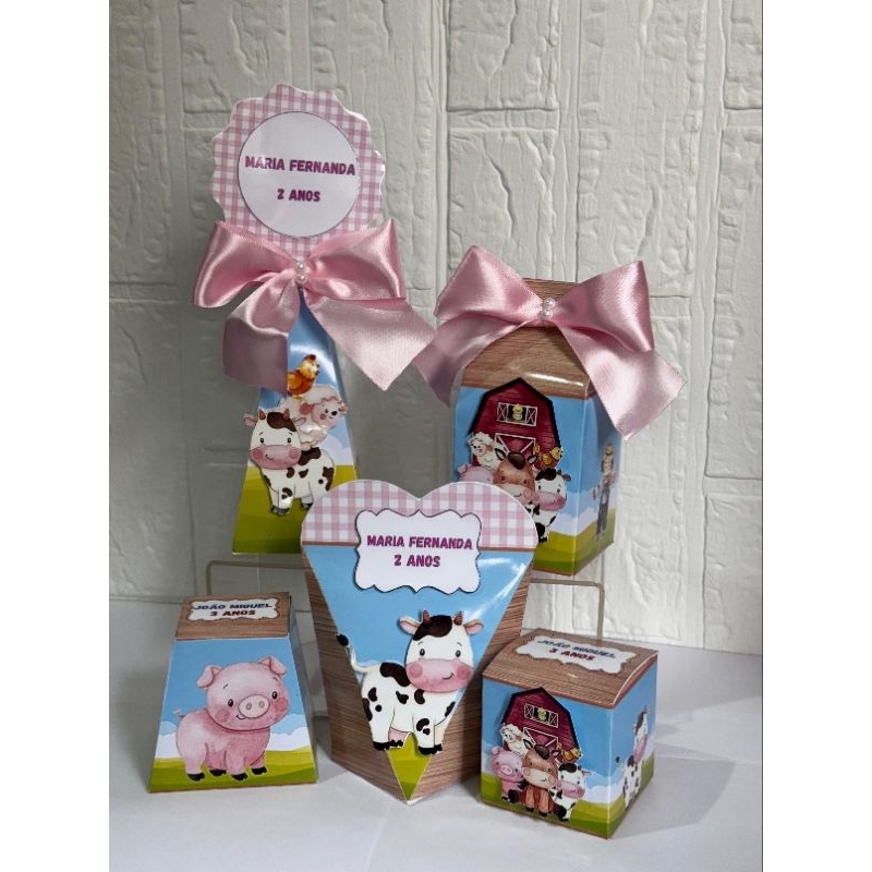 Kit Caixas Fazendinha Rosa/ Fazendinha Rosa/Lembrancinha de Festa /Aniversário/Personalizados para festas