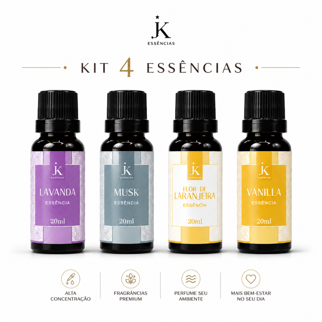 Kit 4 Essências Hidrossolúveis Premium Para Umidificador Difusor Aromatizador