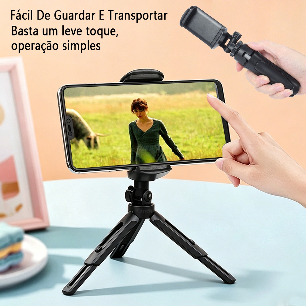 Suporte Para Celular Com Tripé De Mesa Ajustável Em 360° Ideal Para Gravação De Vídeos