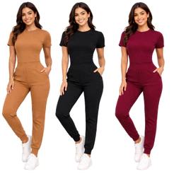 Conjunto Feminino Canelado Calça Jogger +Blusa Feminina Com Manga Conjunto Casual Dia-a-dia Elegante Moda Tendencia 2026