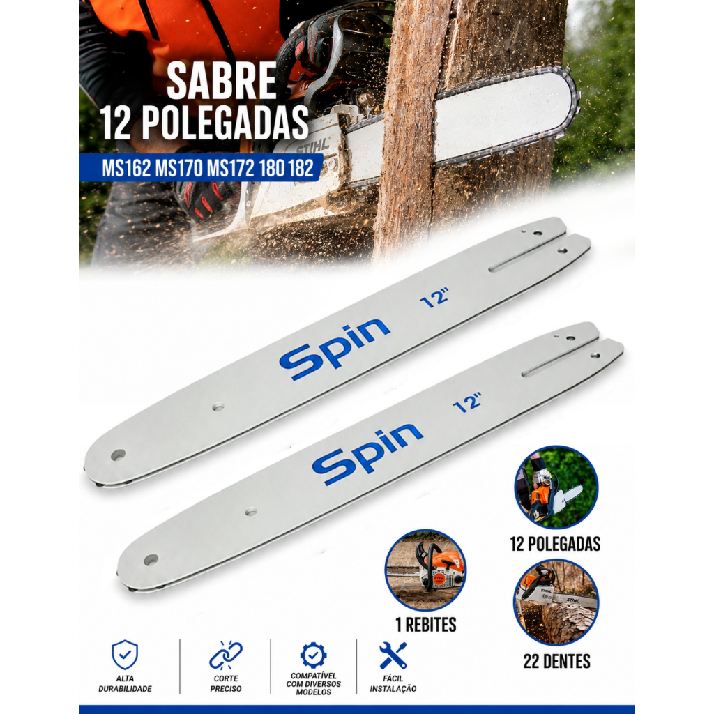 Kit 2 Sabre Saibro Barra Faca Facão Espada Guia 1.3mm 22 Dentes Para Motosserras Stihl Ms 170 210 180 180c 193T