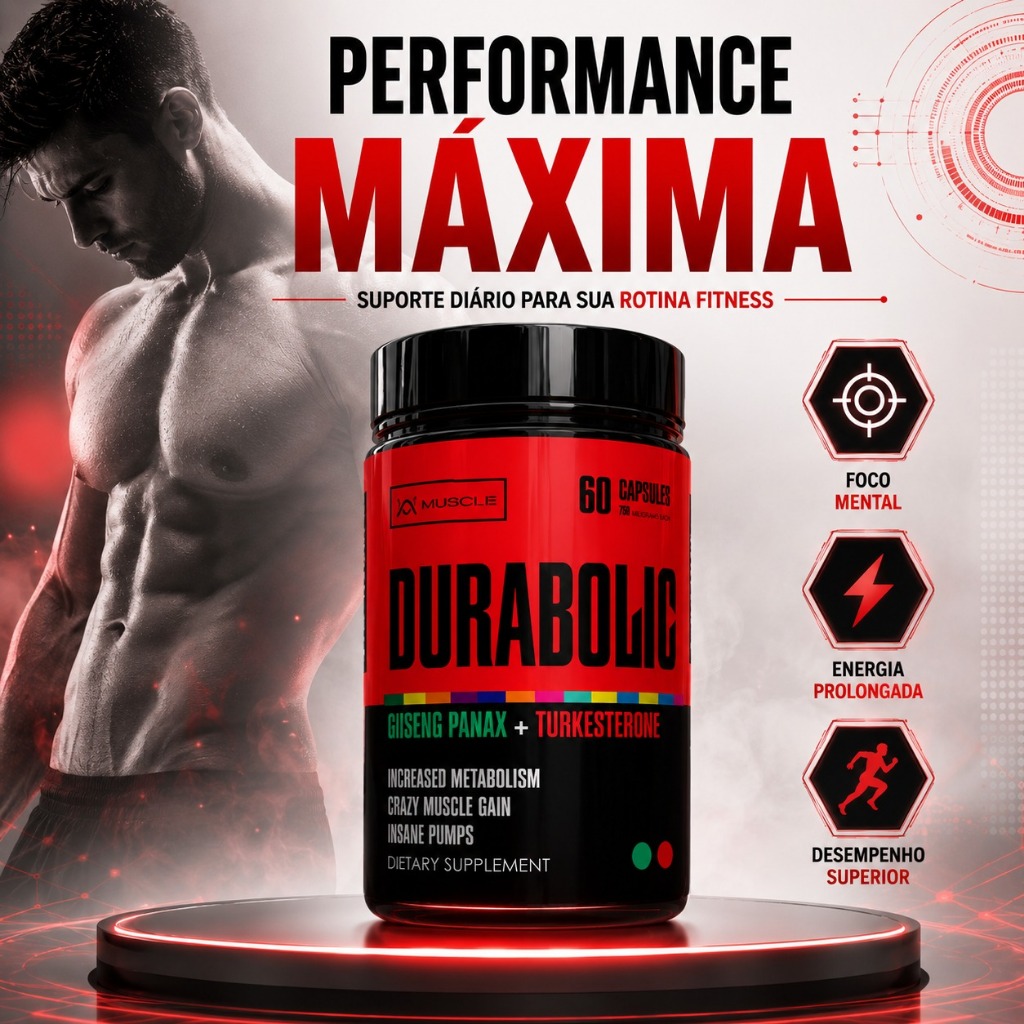 Durabolic Suplemento Ganho de Massa Muscular Duração 60cpas 750mg Muscle
