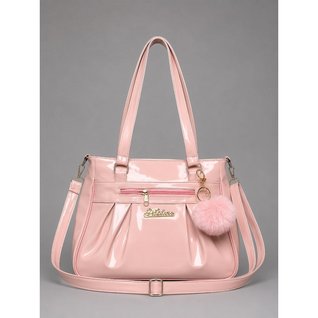 Bolsa Feminina Média Verniz com Alça Removivel e Alça ajustavel e Chaveiro Pom Pom