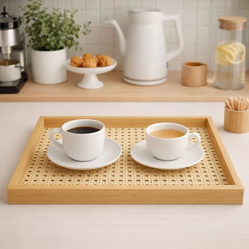 Bandeja Decorativa Retangular Organizadora Moderna Palha c/ Vidro Palhinha Indiana Redinha Rendinha