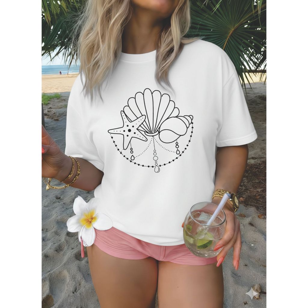 Camiseta t-shirt blusa feminina descolada estilosa 100%algodão axé espiritualidade namaste concha do mar