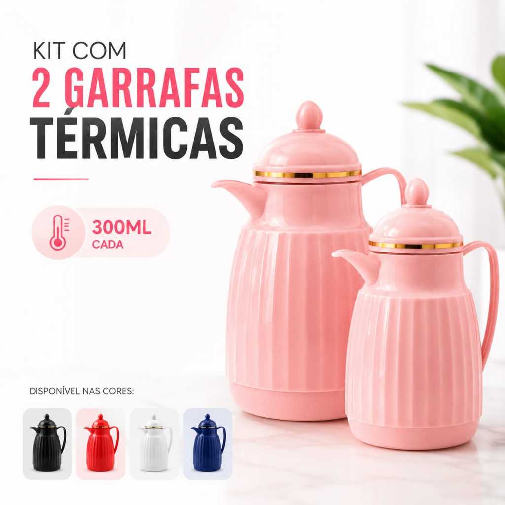 Kit Com 2 Garrafa Termina Mini Leve Compacta 300 Ml  Café Cha Mini Garrafa Térmica 300 mL Moderna