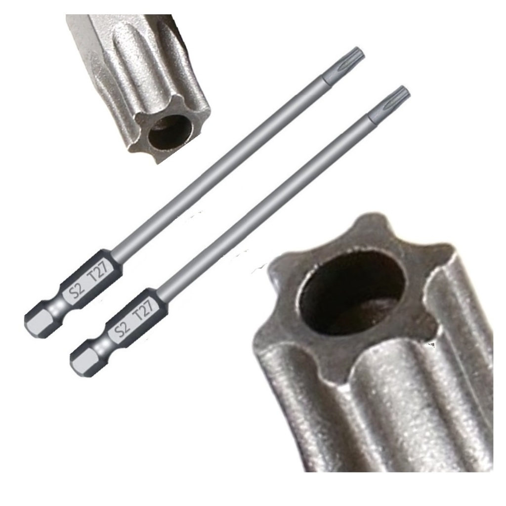 2 Pontas Bits Torx Furo Guia Longo T27 100mm Parafusadeiras