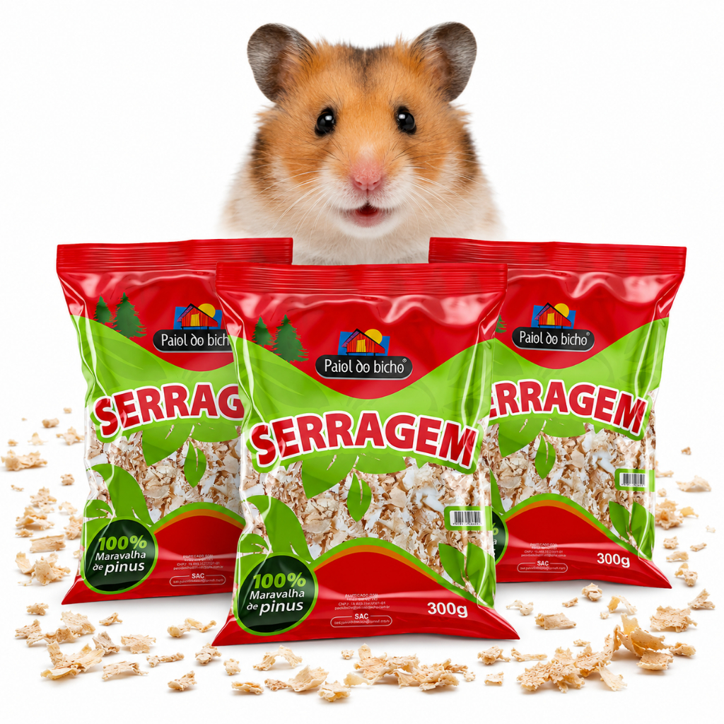 Serragem Coelho Hamster 3 Pacotes 900g Solta Maravalha de Pinus para Roedores