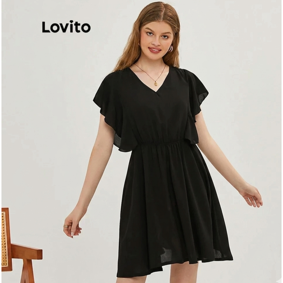 Lovito Vestido Feminino Curto Elegante Com Babados DRB20D326