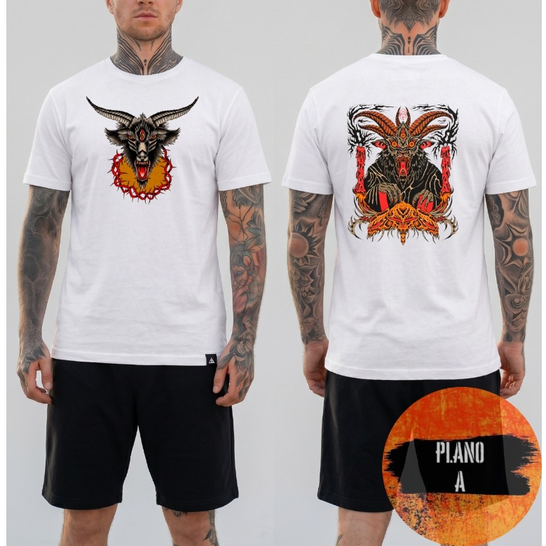 Camiseta Estilo Heavy Metal Baphomet Algodão Unissex Demoníaco Gótico Emo Dark Goth Temos Plus Size