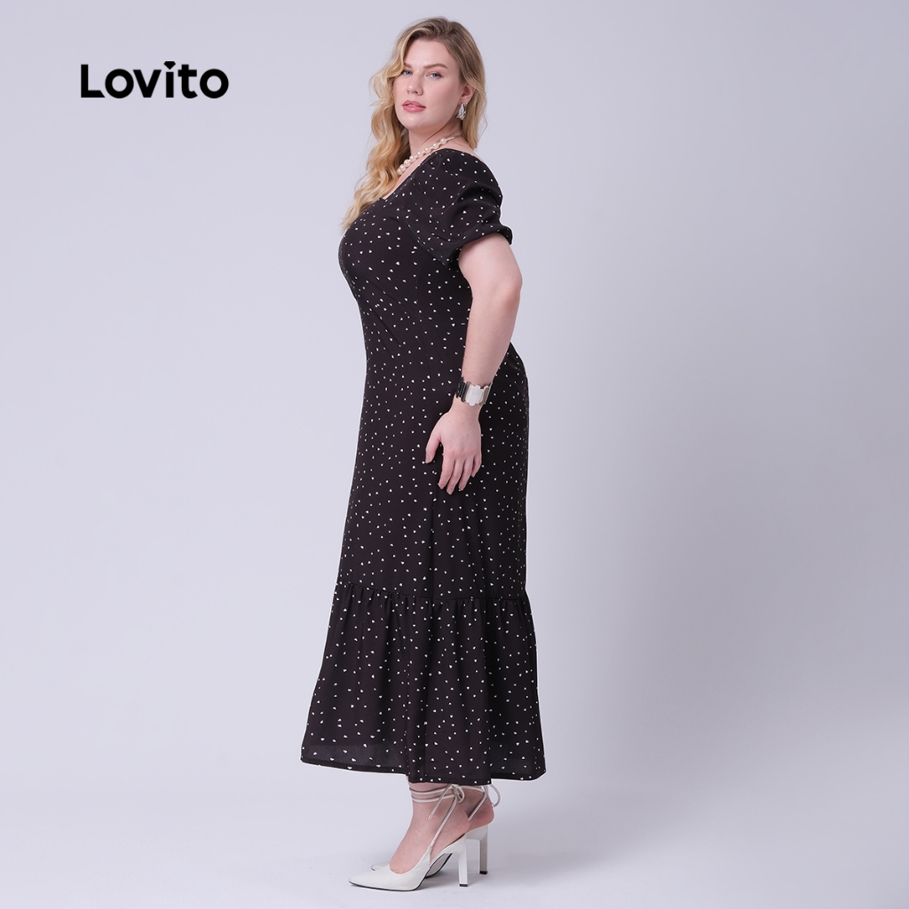 Lovito Vestido Plus Size Decote Quadrado Midi Rodado Feminino DRB33BRL062