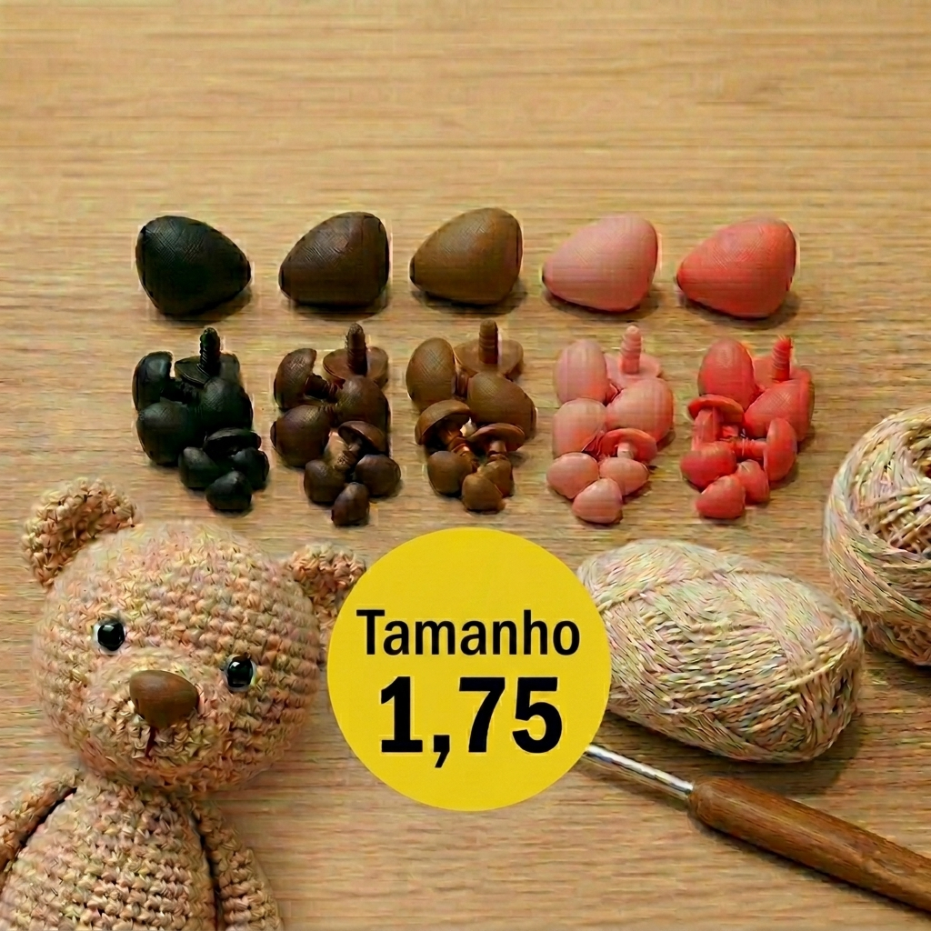 KIT DE FOCINHOS PARA AMIGURUMI TAMANHO 1,75CM (rosa, preto, caramelo, rosa claro e marrom)