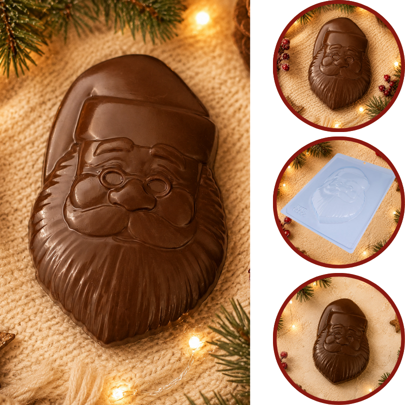 1~10 Forma bwb ROSTO PAPAI NOEL simples de acetato para chocolate natal 2023 Cód. 10384 (CHOCO)