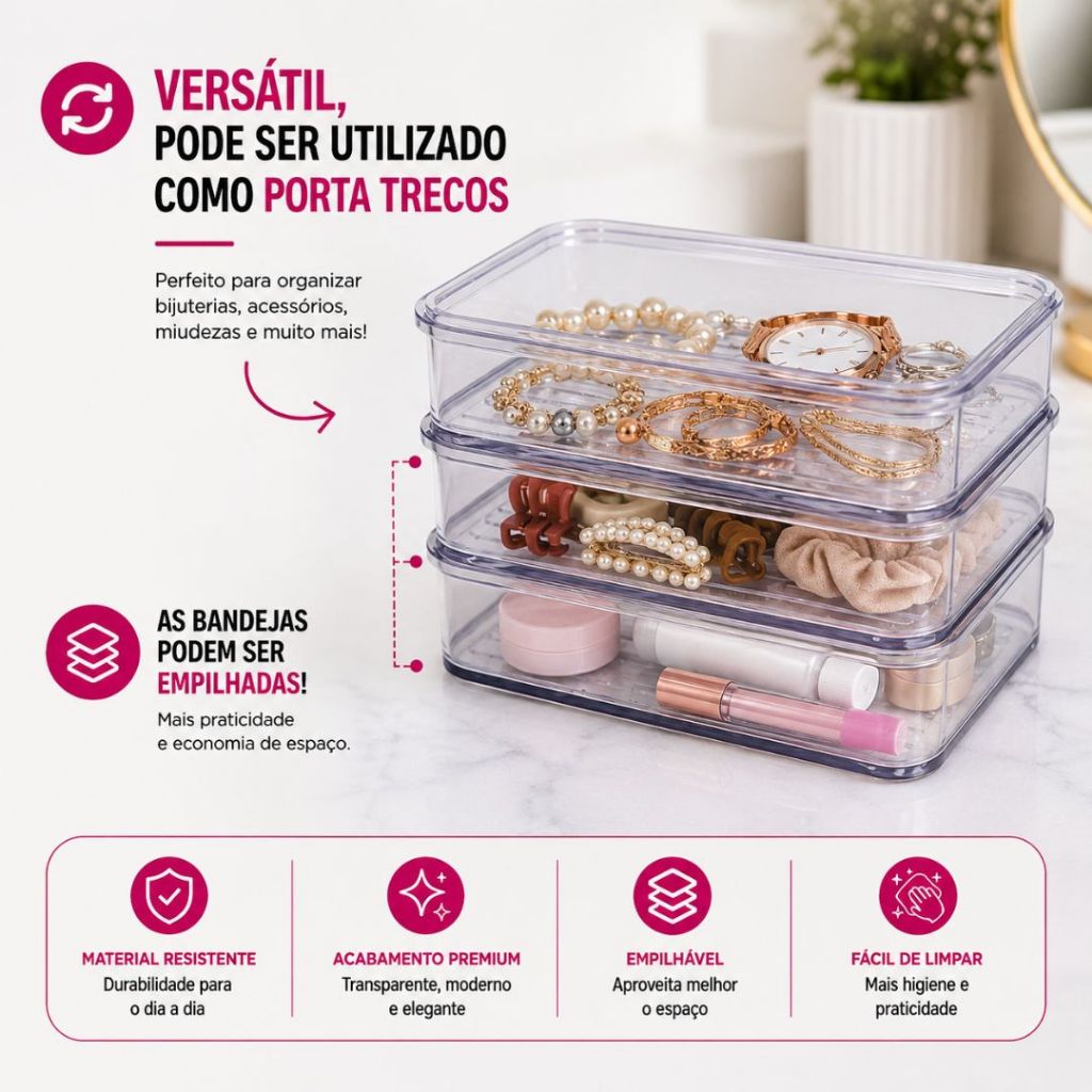 Porta Frios Organizador Triplo Empilhável Transparente Acrílico — imagem 2 de 2
