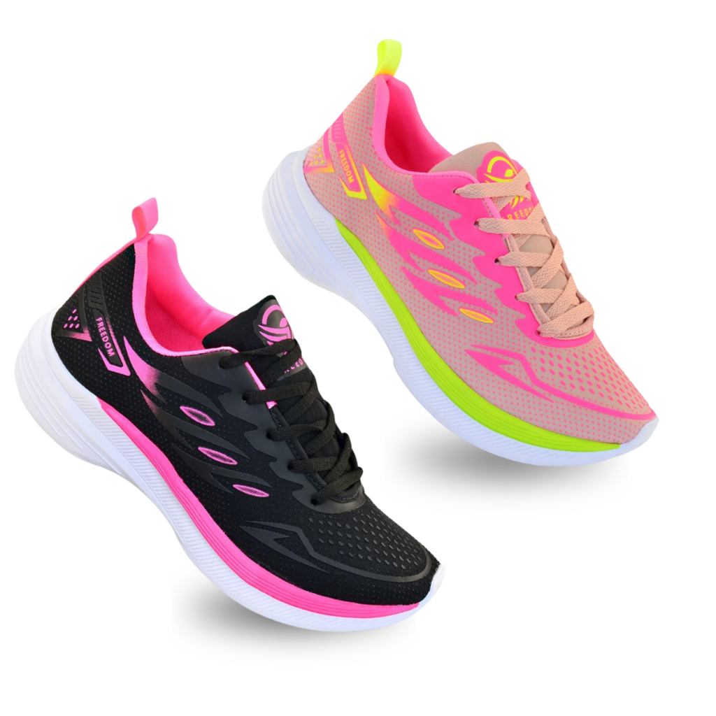 Tênis Feminino 2 Pares Academia Caminhada Confortável Respirável
