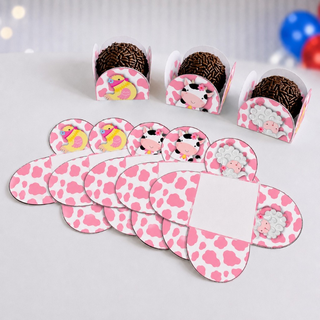 Forminha de Doces Fazendinha Rosa Personalizada no Tema /Lembrancinha de Festa /Aniversário