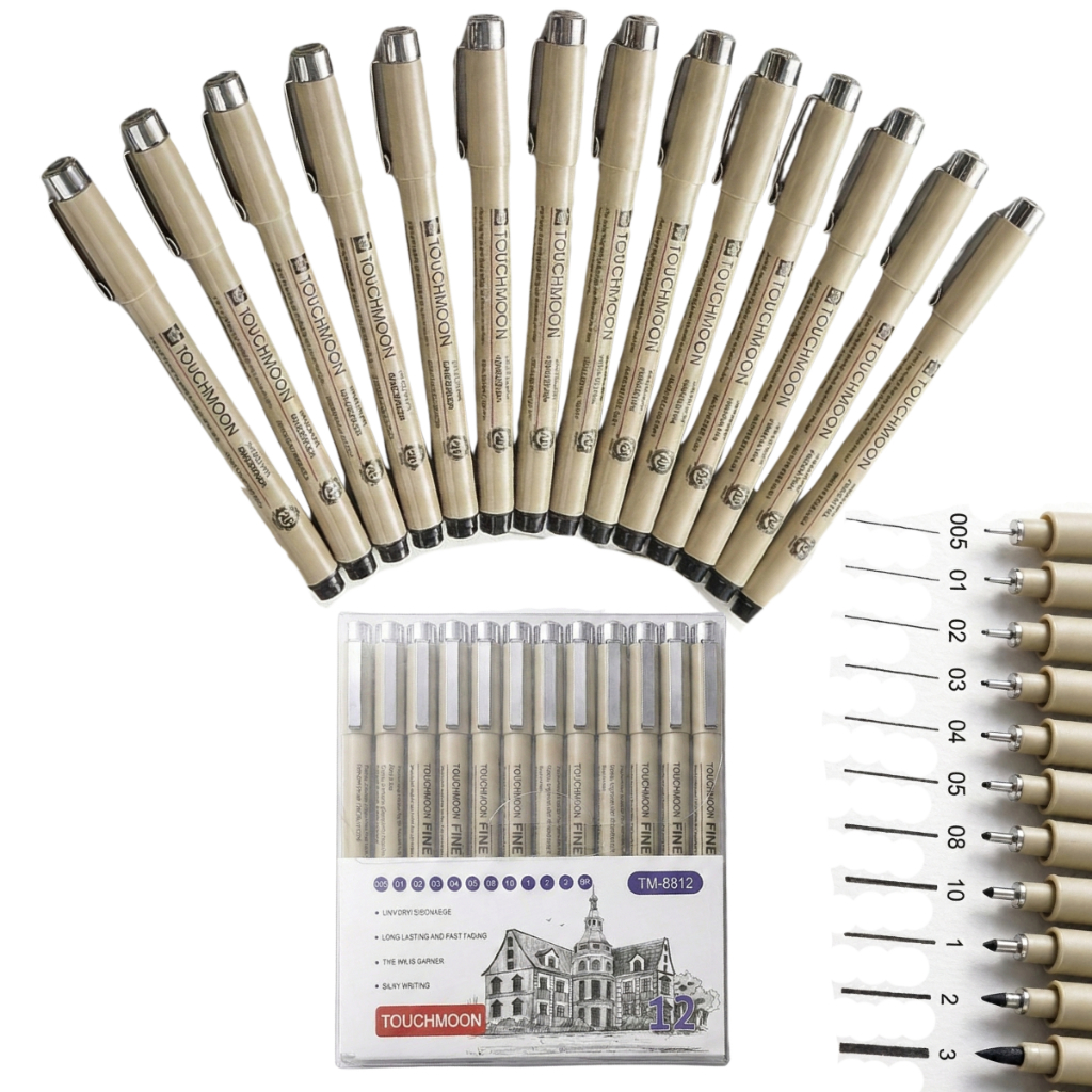Kit 12 Caneta Nanquim Profissional Brush Letter Desenho Preto