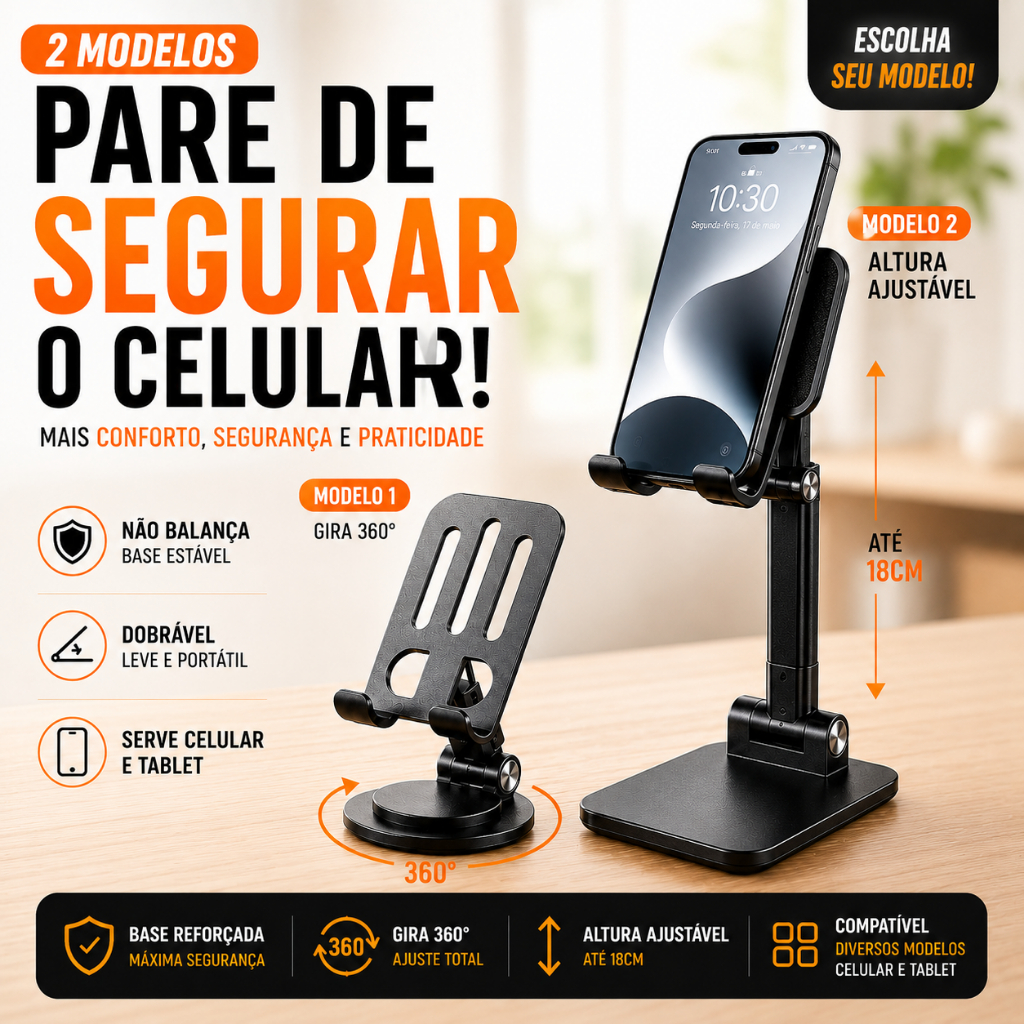 Suporte Celular e Tablet Articulado Dobrável Reforçado Firme Mesa Universal Premium Cores Sortidas