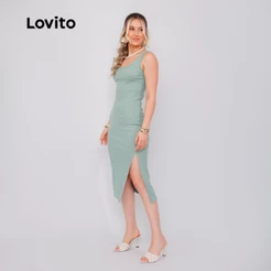Lovito Vestido Midi Feminino Sem Mangas Com Fenda DRB1117BRL1147