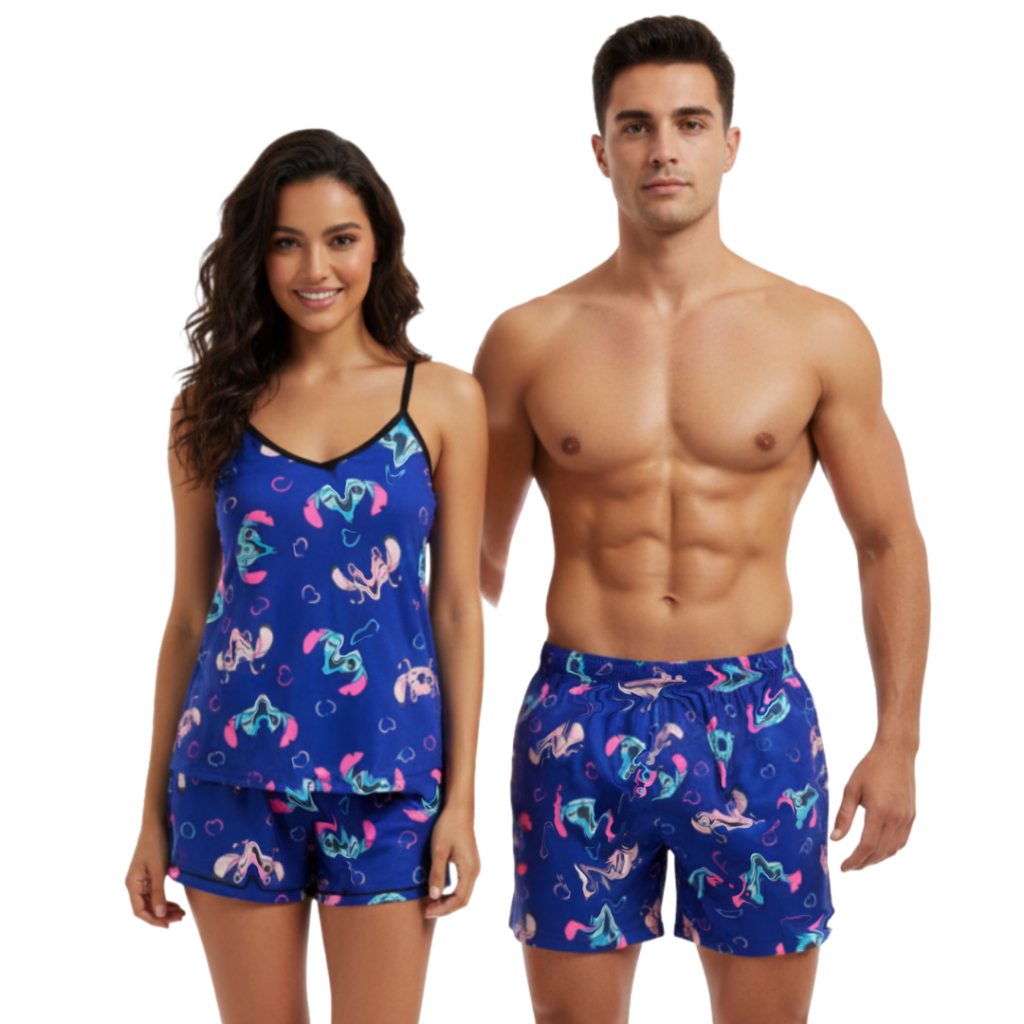 Kit Pijama Casal Feminino Samba Canção Namorados Pijama Feminino e Samba Canção Masculino