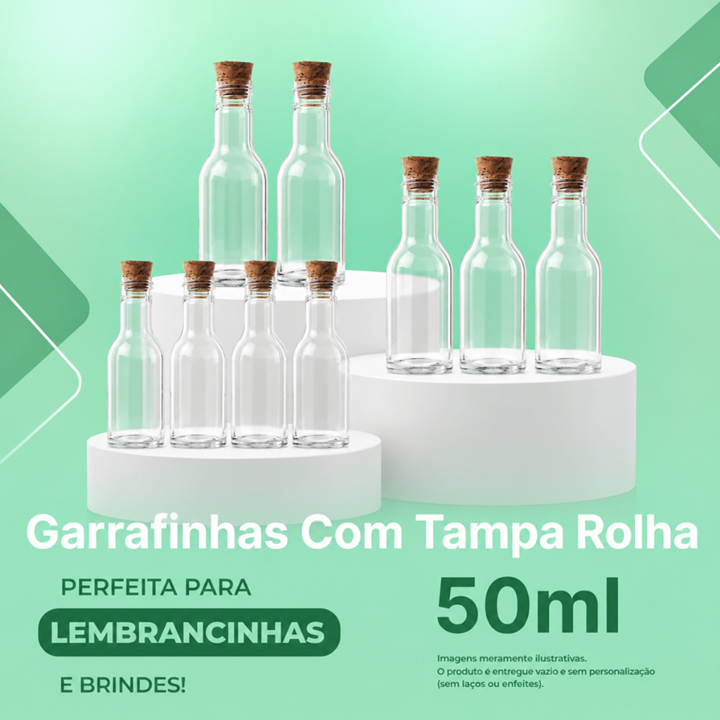 Kit Garrafinhas Rolha 50ml 10/20/30/40/50/100 - Lembrancinha para festa e eventos.