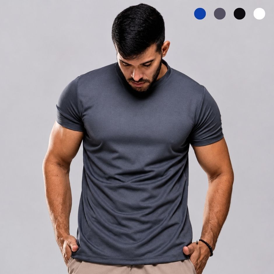 Camiseta Esportiva Masculina Dry Fit Slim UV50+ Treino Academia Respirável Antiodor Secagem Rápida