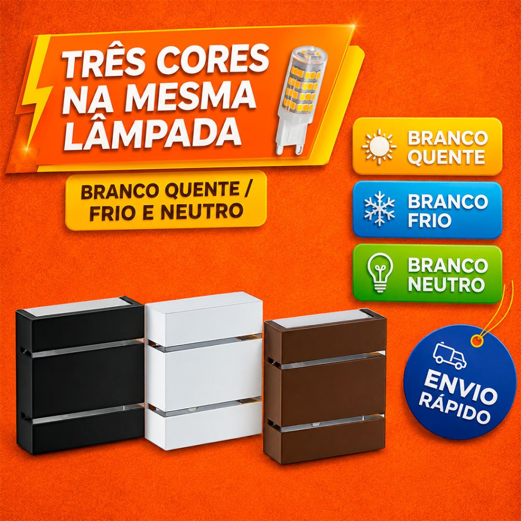 Arandela com lâmpada 3 cores na mesma lâmpada 300040006500K ÁREA EXTERNA ILUMINAÇÃO