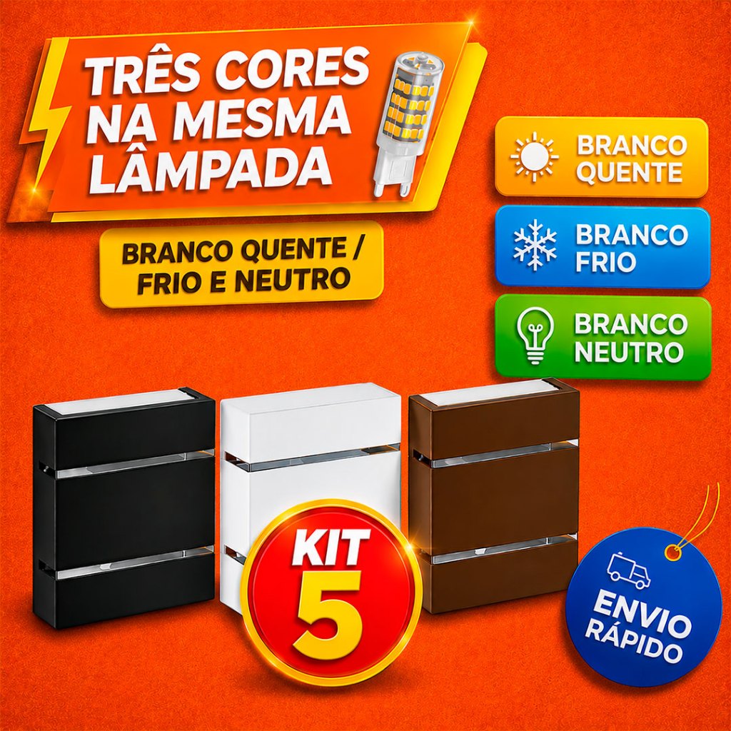 Kit 5 Arandelas com lâmpada 3 cores na mesma lâmpada 300040006500K ÁREA EXTERNA ILUMINAÇÃO