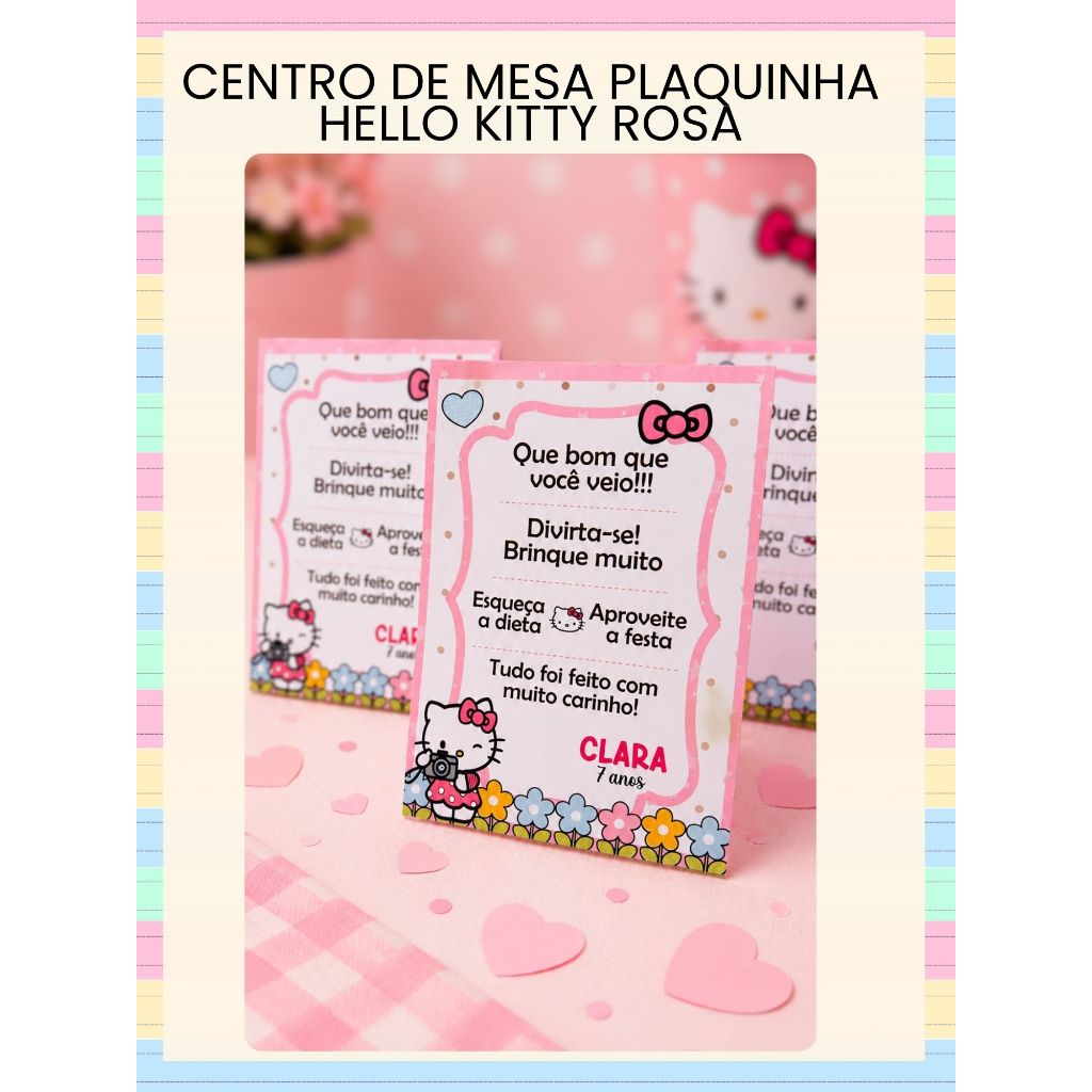 CENTRO DE MESA PLAQUINHA HELLO KITTY ROSA  Personalizado | Enfeite Plaquinha | Decoração Festa |ENVIO RÁPIDO