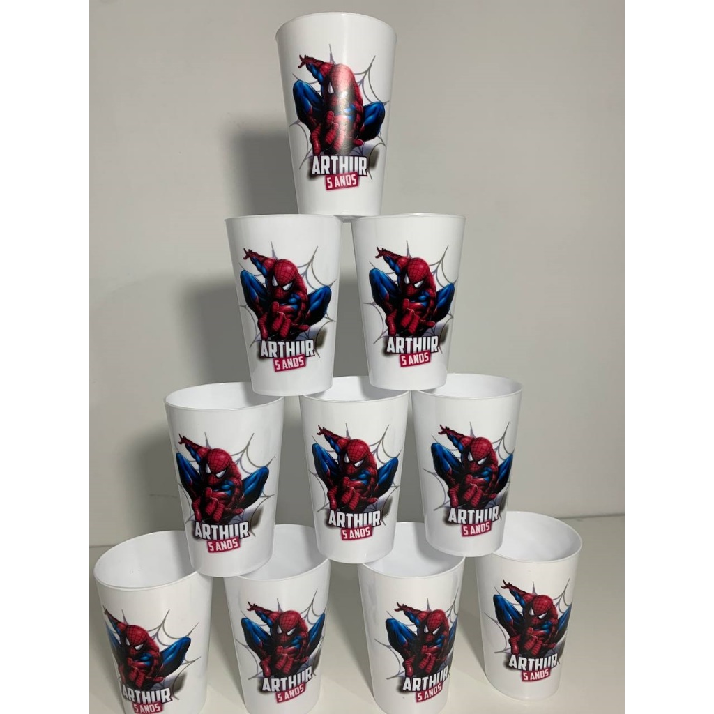 Copo caldereta personalizado lembrancinha de festa com tema Homem Aranha 300ml
