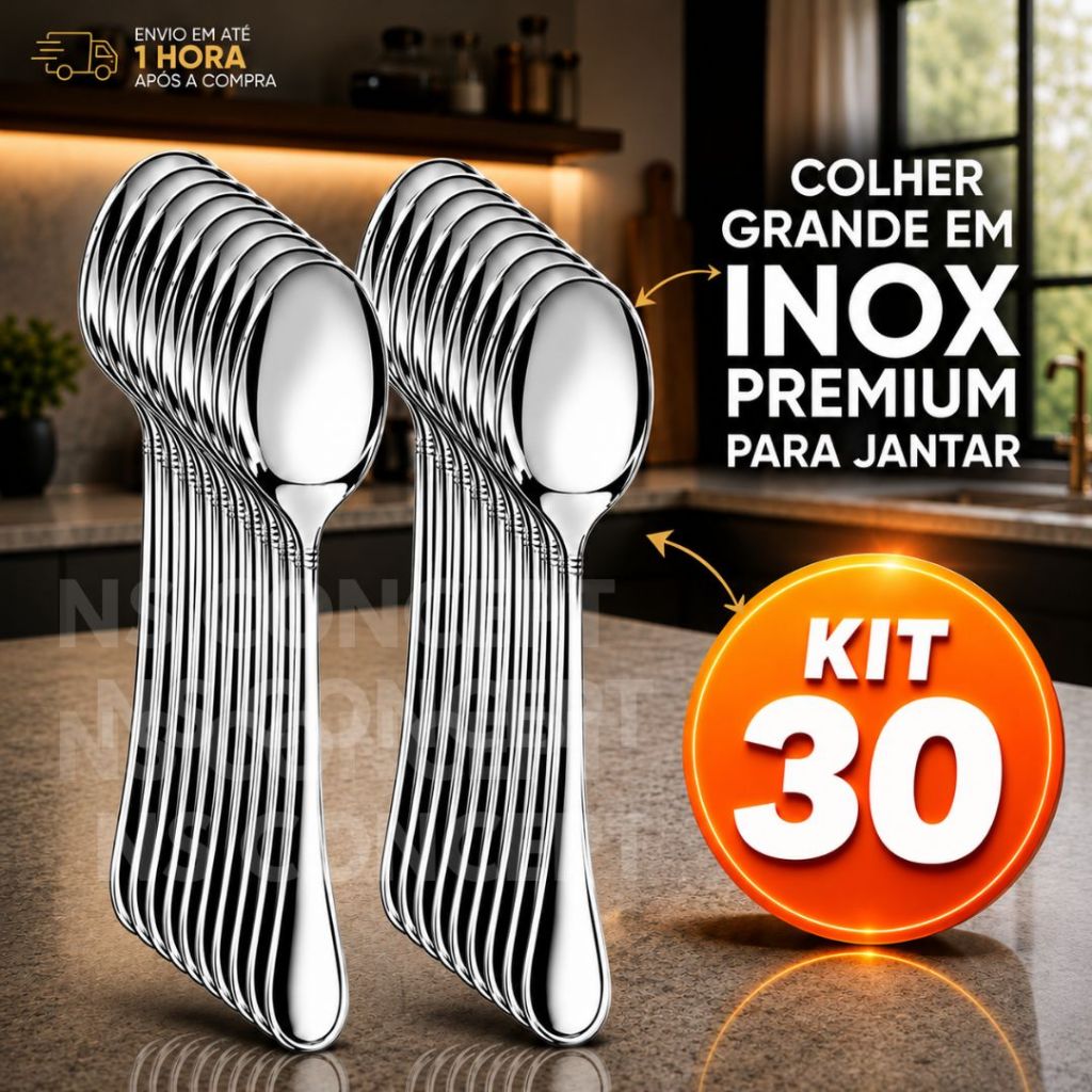 Kit 30 Colheres de Aço Inox Inoxidável – Ideais para o Dia a Dia | Resistentes, Higiênicas e Fáceis de Limpar